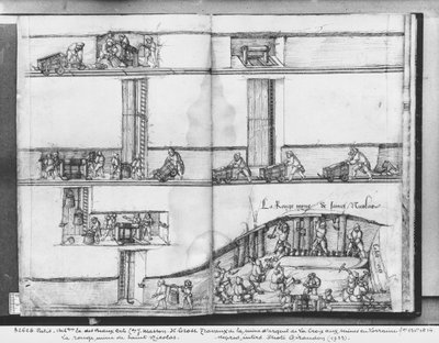 Silver mine of La Croix-aux-Mines, Lorraine, fol.13v and fol 14r, the red mine of St. Nicholas, c.1530 by Heinrich Gross or Groff